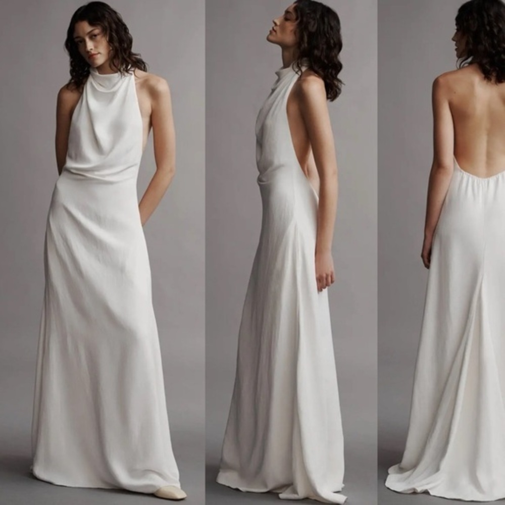 TWP NWT Lolita White Linen Viscose Sleeveless High Neck Maxi Dress S